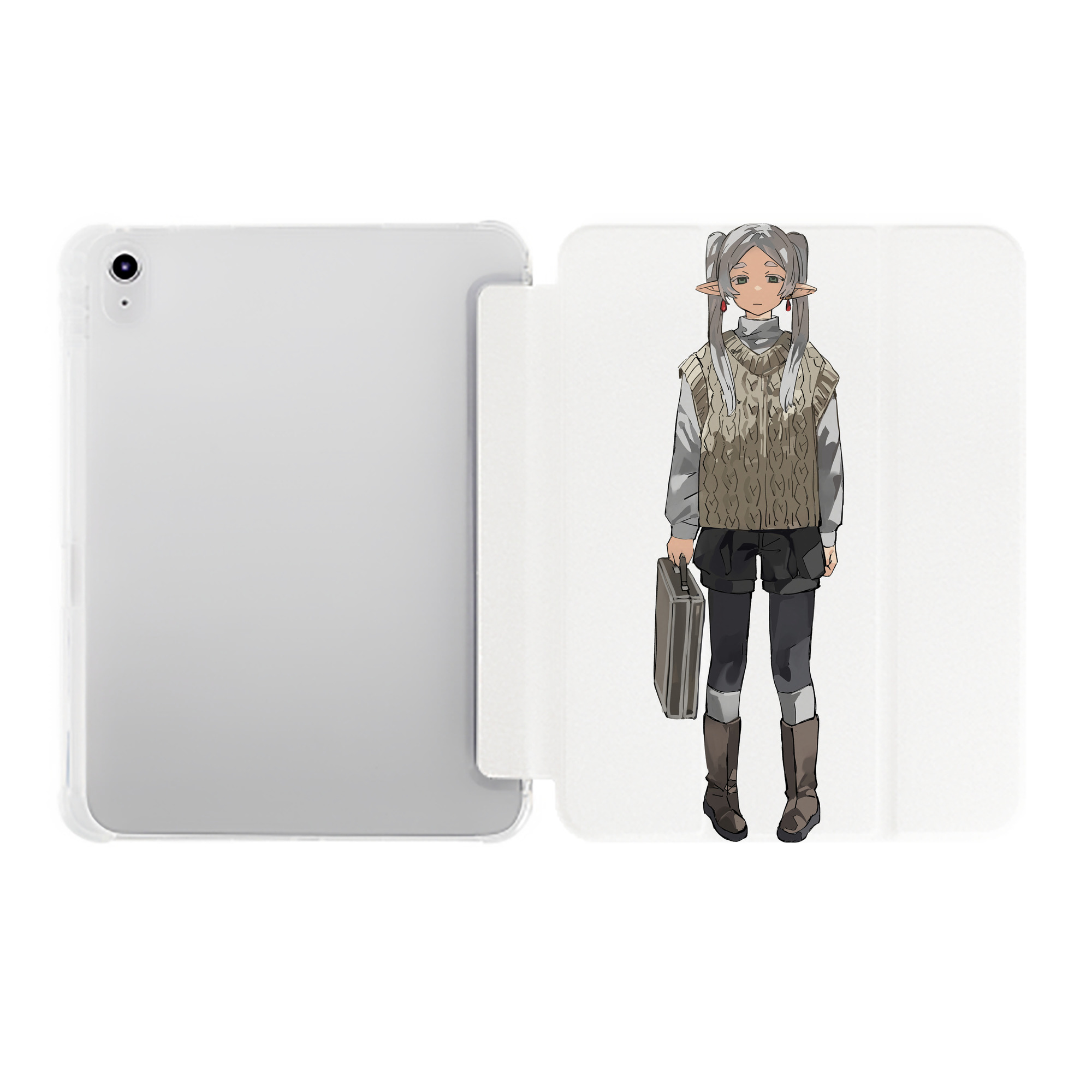 （画像用） 葬送のフリーレン Frieren IPad ケース ペン収納付き 三つ折りスタンド PUレザー×シリコン 対応機種9.5/10.5/10.9インチ